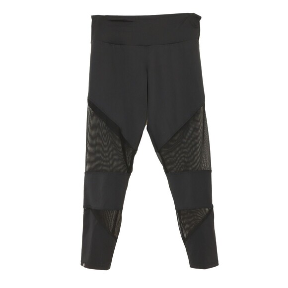 Onzie Mesh Inset Crop Legging S/M Black Mid-Rise Pull On Yoga Athletic EUC B73 - Picture 2 of 7